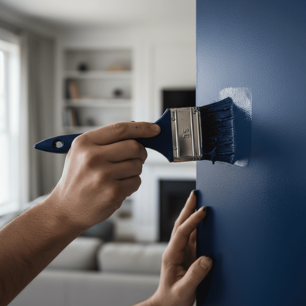 Professional painter at work on interior wall